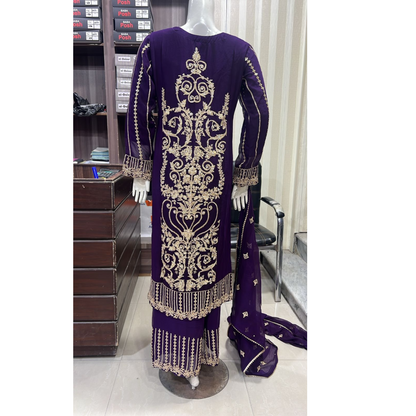 U-73 3 Pc women's Embroidered Chiffon salwar kameez Pakistani Indian fashion Traditional Womenswear Festive collection-UMNAA