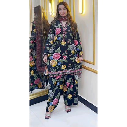 UA-77 Embroidered Self Jacquard Cotton with trending farshi shalwar 3 Pc Pakistani Dress | Ready to wear | UMNAA