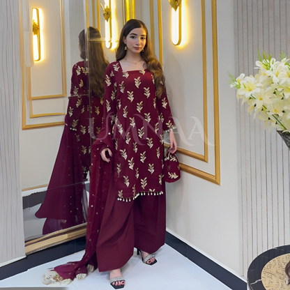 UA-79 Embroidered Chiffon Luxury Trendy Farshi Shalwar with Potli Festive Collection- Umnaa