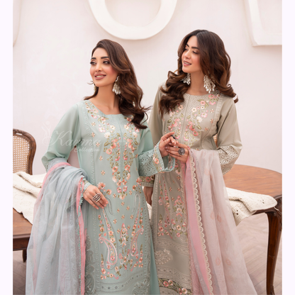 KC-1482 Embroidered Luxury Chikankari Cambric Cotton Collection | Ready to Wear | Karma Collection