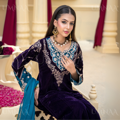 UA-113 Luxury Festive Embroidered Velvet  Winter Collection by Umnaa