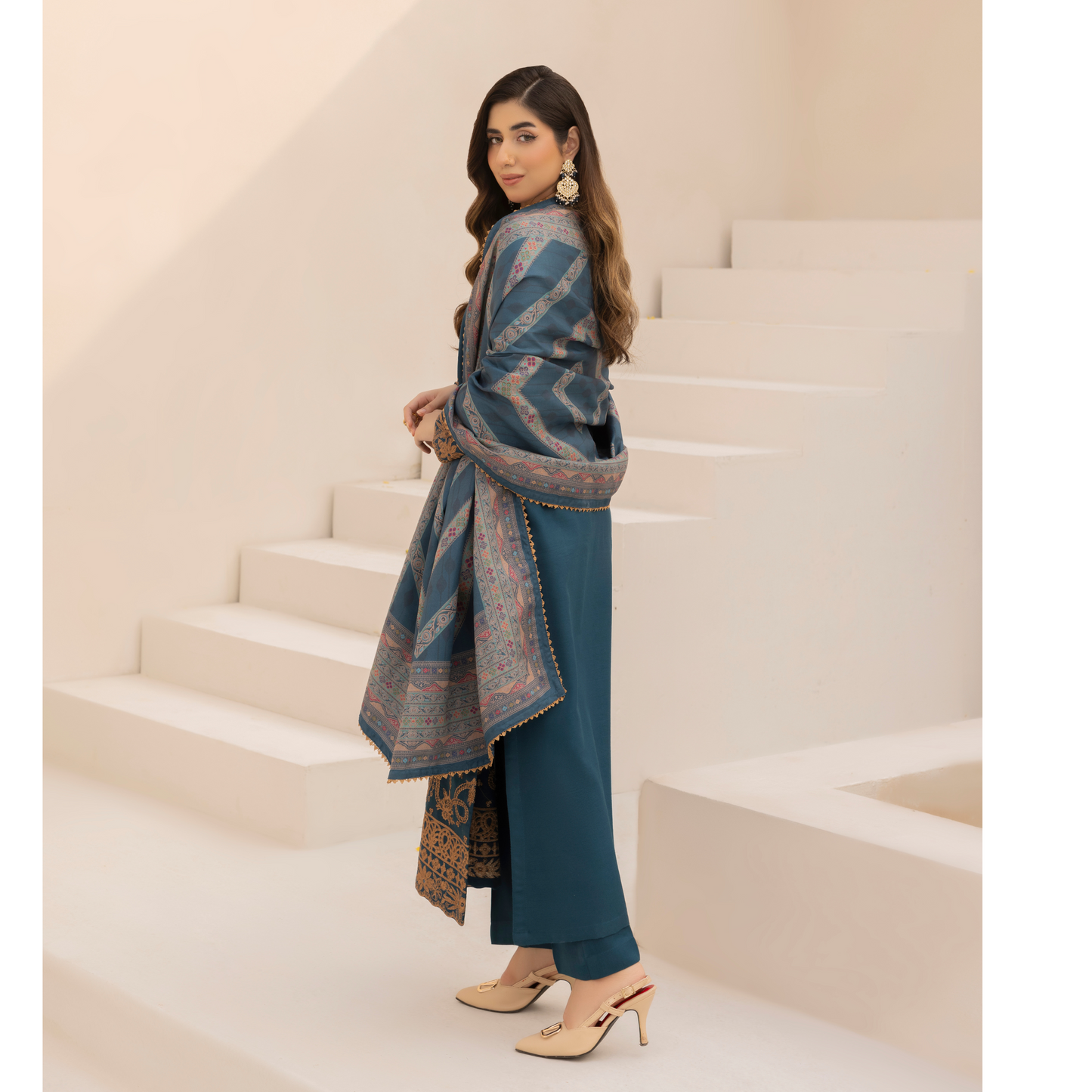 UMS-36 Anya by Simrans Embroidered Dhanak Dress with Winter Shawl | Ready to Wear | Asian Clothes