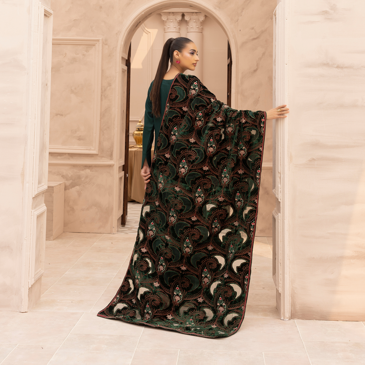 UMS-37 Hanna by Simrans Embroidered Dhanak Dress with Winter Laser Cut Shawl | Ready to Wear | Asian Clothes
