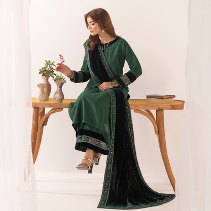UMS-42 Raqs e bismil khaddar dress with Velvet Shawl by Simrans | Ready to Wear | Asian Clothes