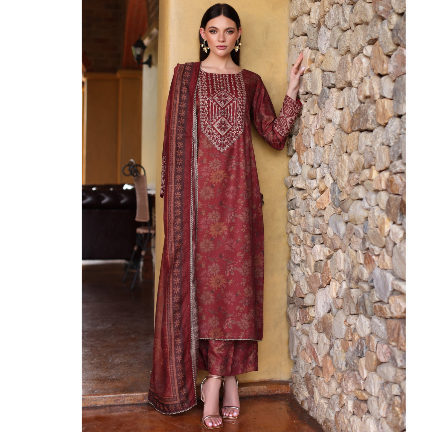 UA-138 Embroidered Printed khaddar Collection by Umnaa | Ready to Wear | Asian Clothes