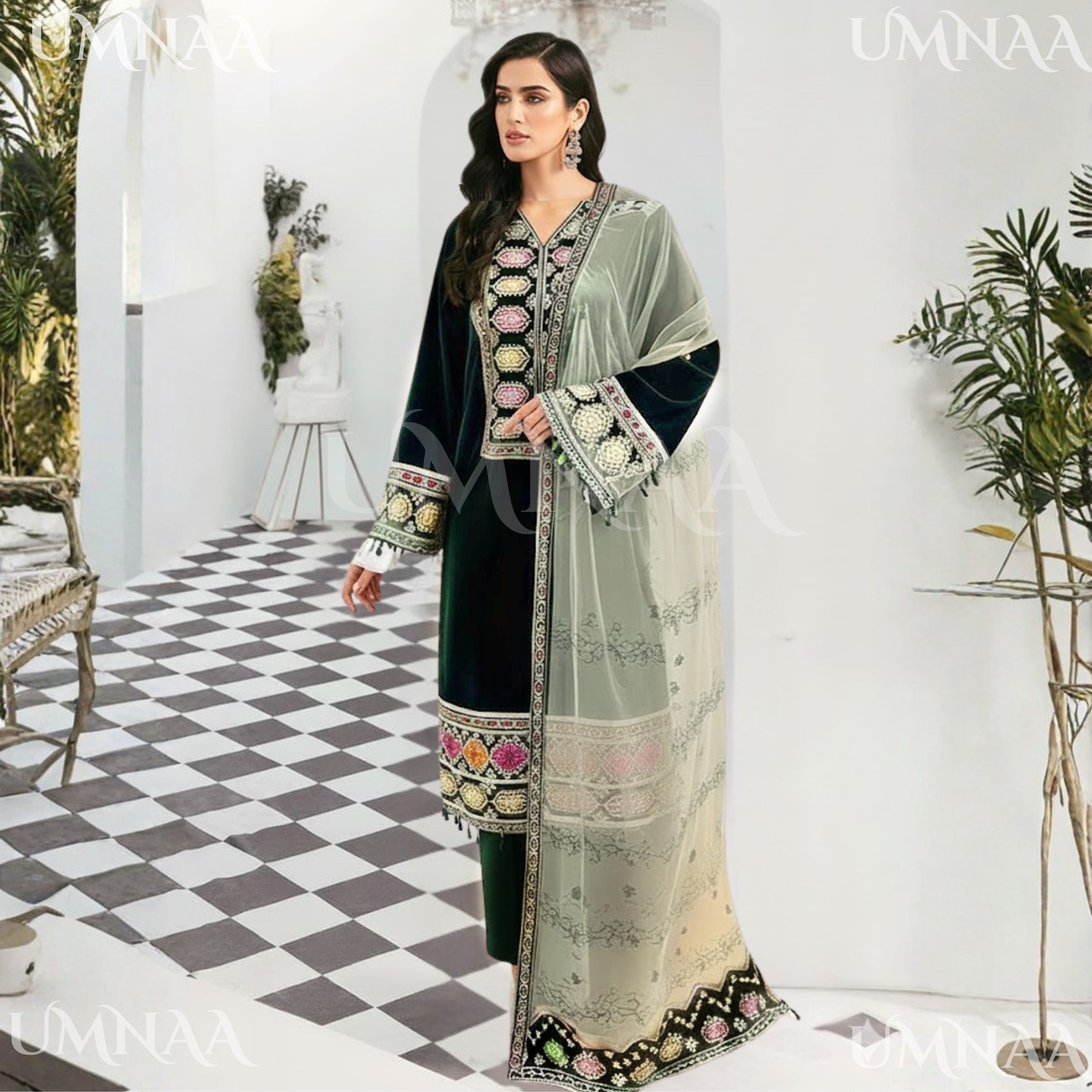 UA-142 Embroidered Luxury Velvet Collection by Umnaa | Asian clothes