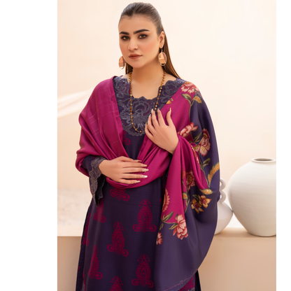 RA-24 Embroidered Printed Dhanak dress with Wool Shawl  by Raniya.h