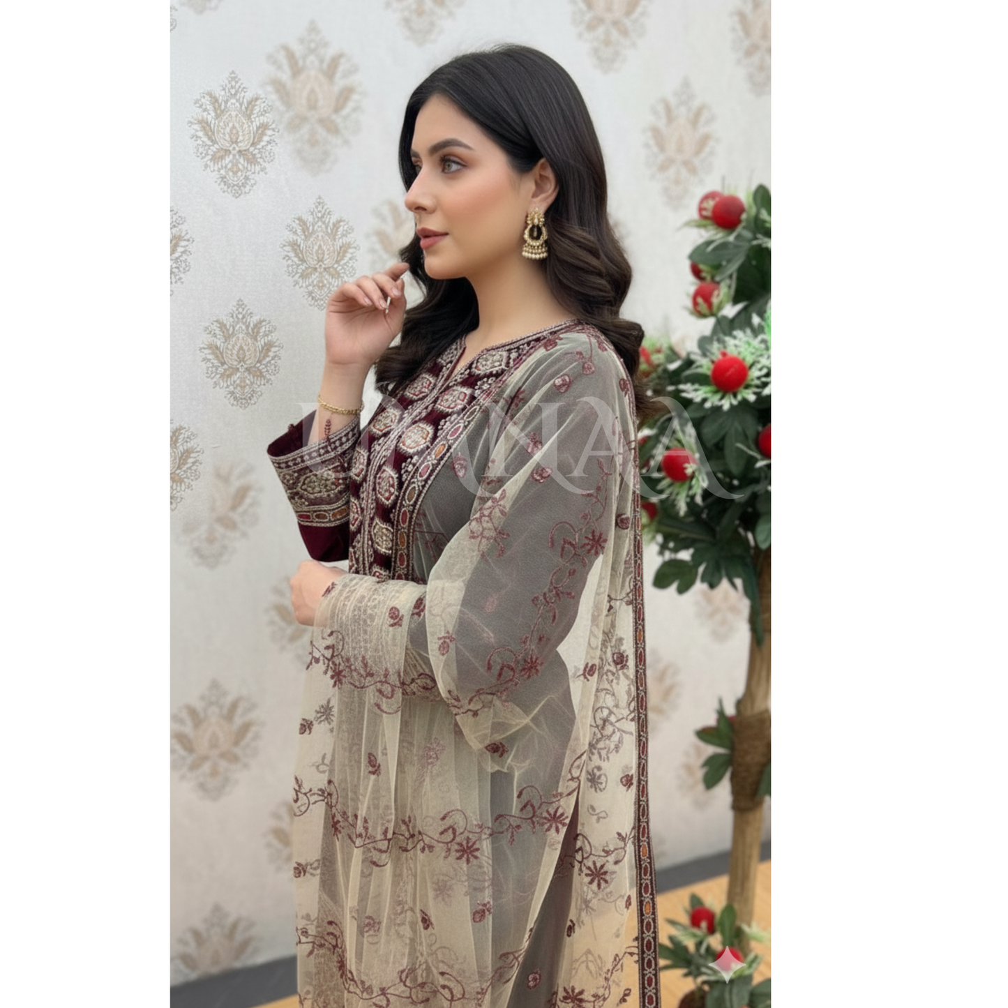UA-142 Embroidered Luxury Velvet Collection by Umnaa | Asian clothes