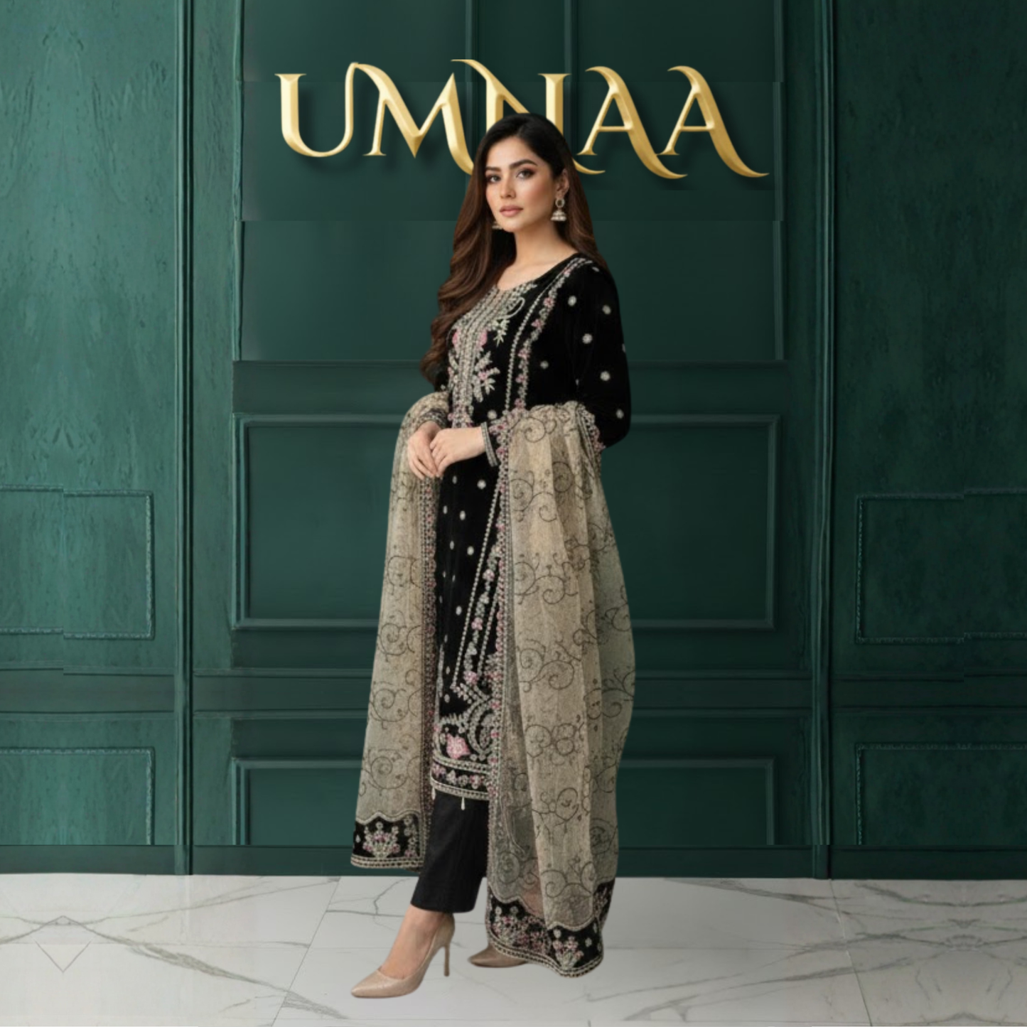 UA-150 Embroidered Luxury Velvet Collection by Umnaa | Asian clothes