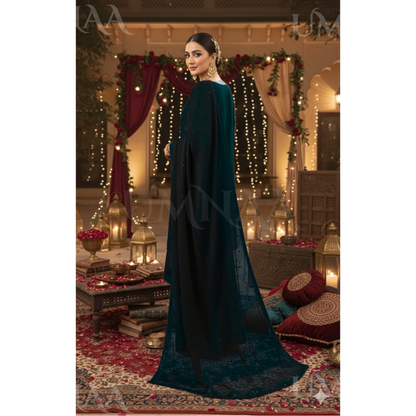 UA-158 Embroidered Slub Linen Farshi Shalwar dress by umnaa