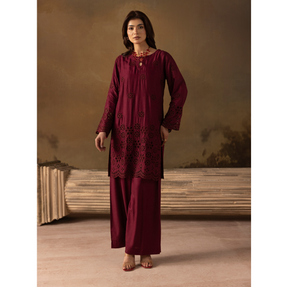 UMS-50 "Luxkari" Linen Chikenkari Co-Ords 2 pc Set by Simrans