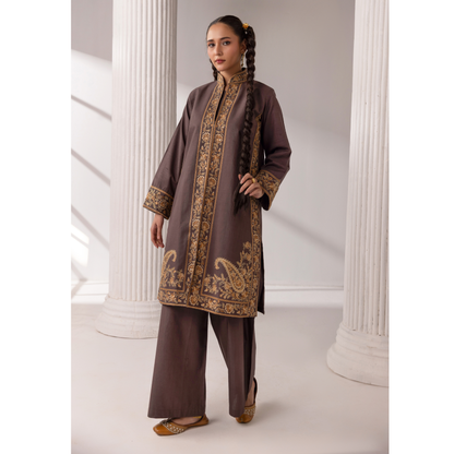 UMS-51 Maria.B inspired Embroidered Khaddar Jacket style dress with chiffon Duppatta by Simrans