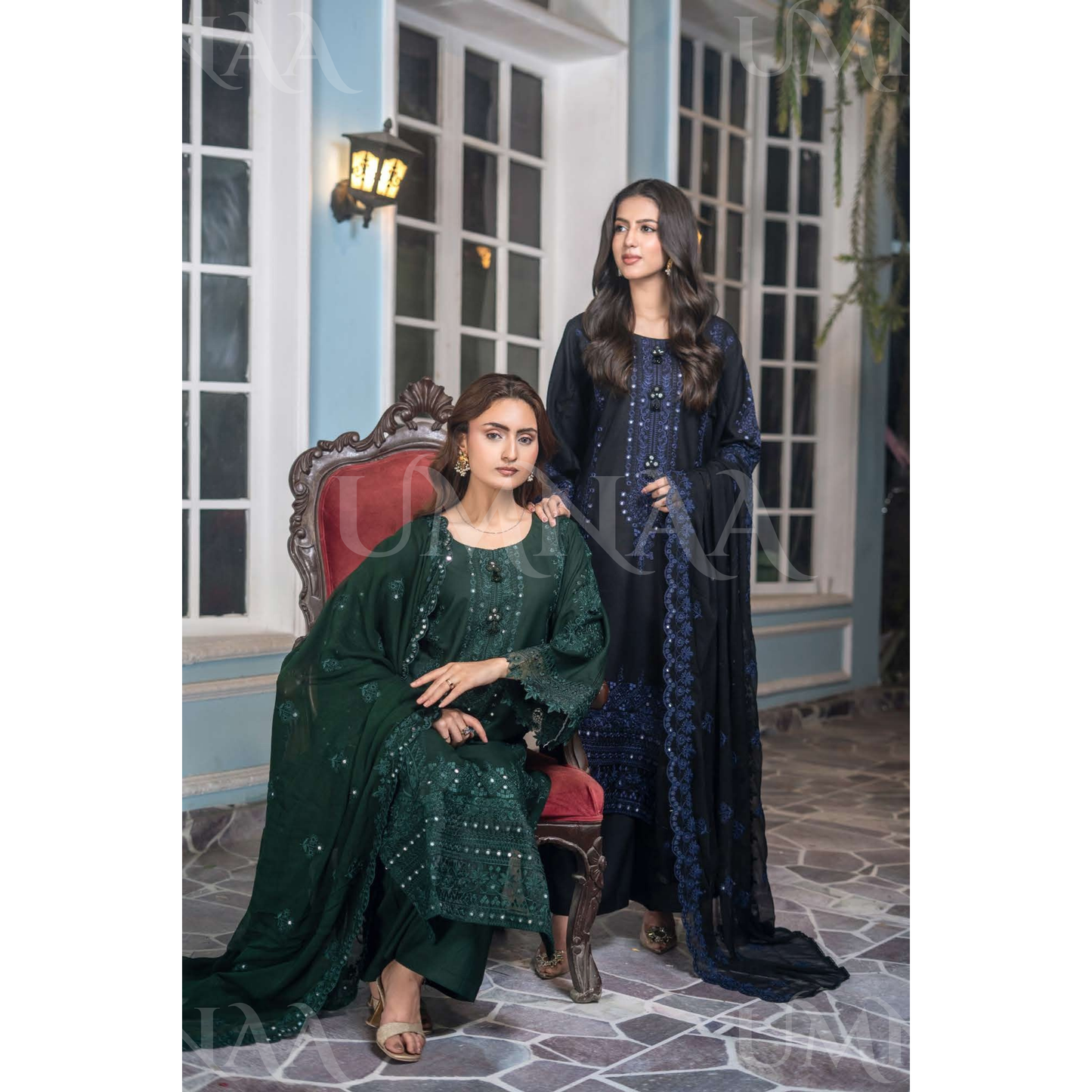 UA-159 Embroidered Dhanak Collection by Umnaa