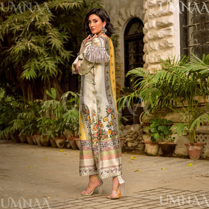 UA-160 Printed Silk kaftan Style long Maxi 1 PC  | Ready to wear | Umnaa