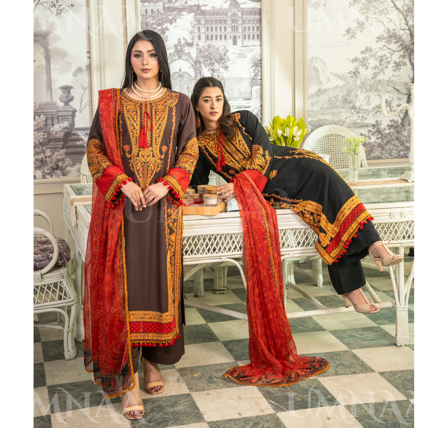 UA-163 Embroidered Linen Festive Collection | Ready by Wear | Pakistani Dress Asian Clothes Umnaa
