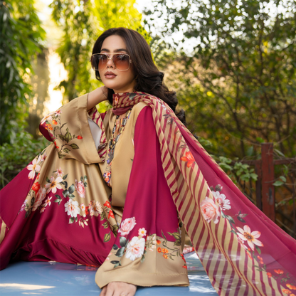 "Eliana" Embroidered Printed Shamooz Silk by Karma Collection | Asian Clothes | Eid