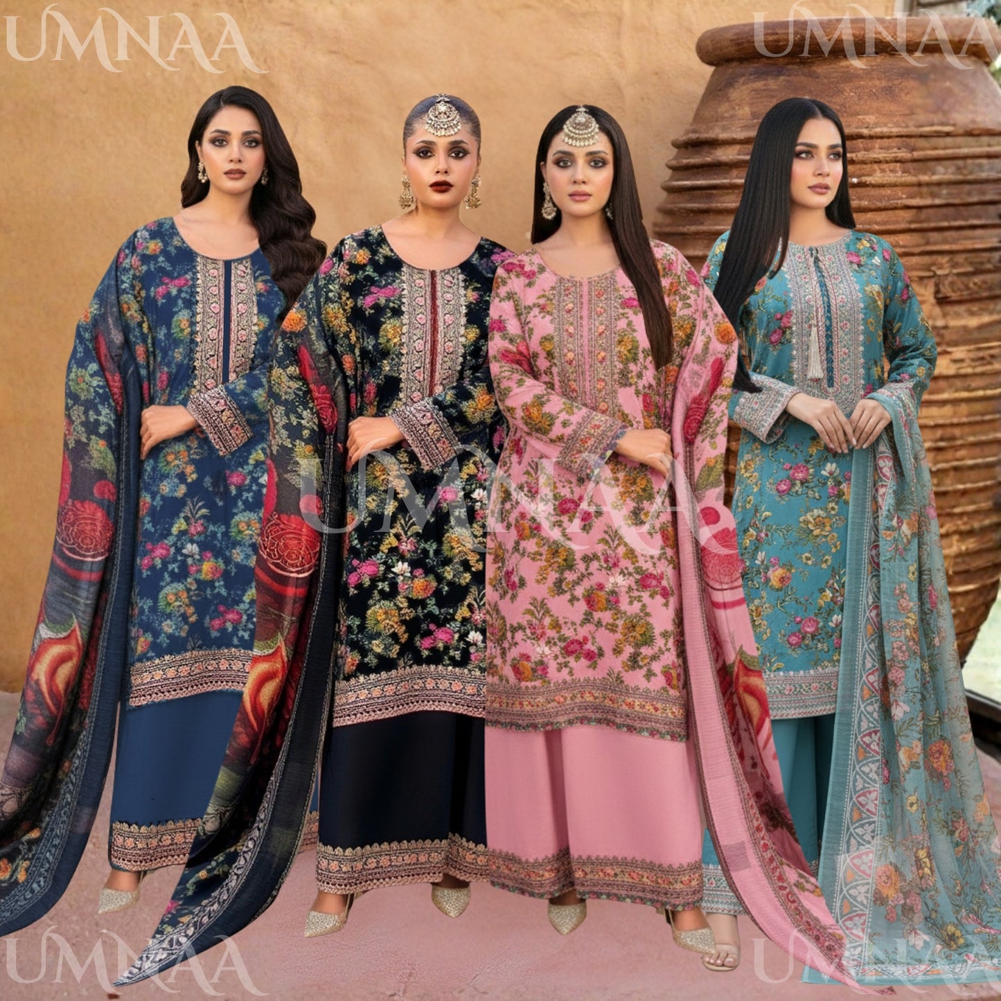 UA-132 Embroidered Viscose Linen 3 Pc | Ready to Wear | Asian Clothes