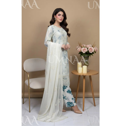 UA-165 Embroidered Chiffon 3-Piece with Printed Lining & Trouser