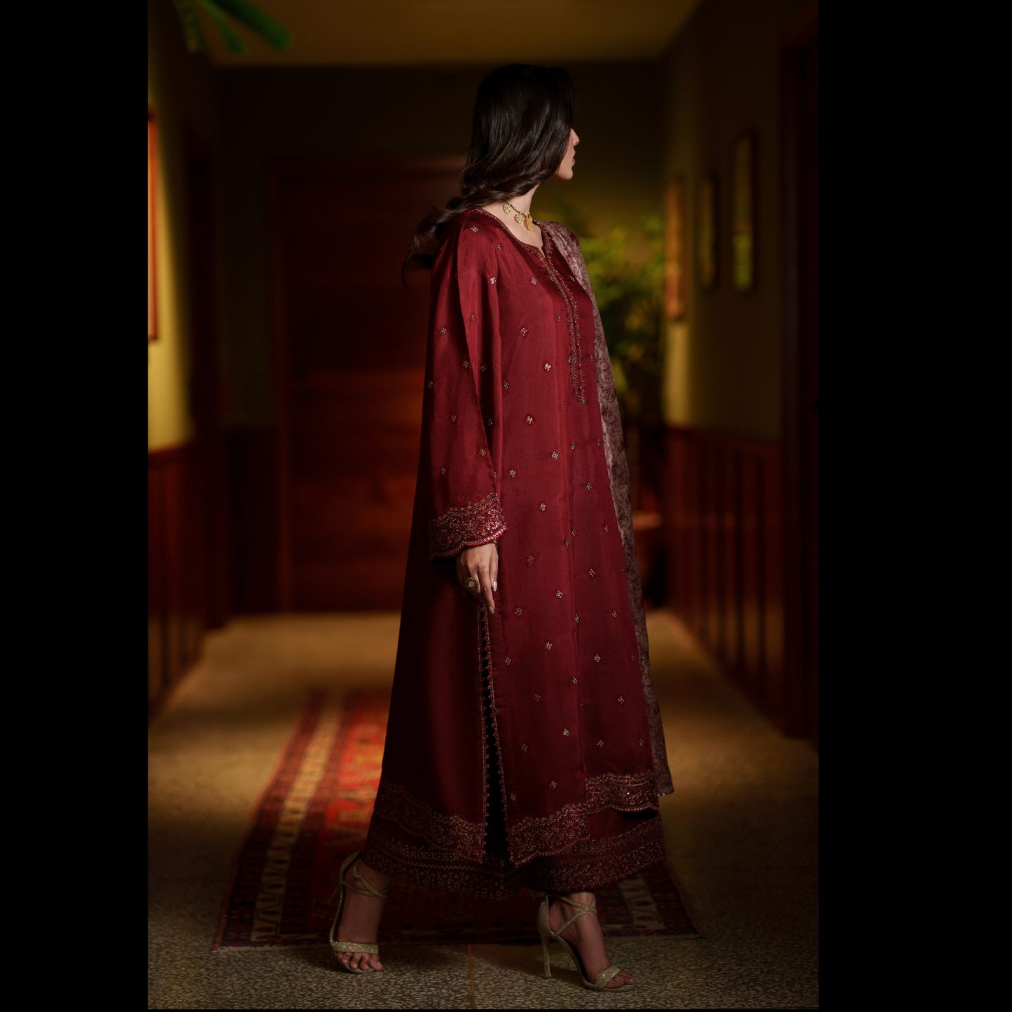 UCA-36 ELARA Festive Embroidered Viscose Dress with Printed Silk Dupatta | Women’s Festive Wear Pakistani Designer Outfit by Casuallite