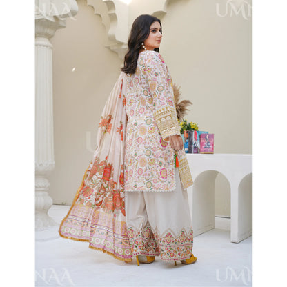 UA-173 Embroidered Linen 3 Pc | Ready to Wear | Asian Clothes by Umnaa