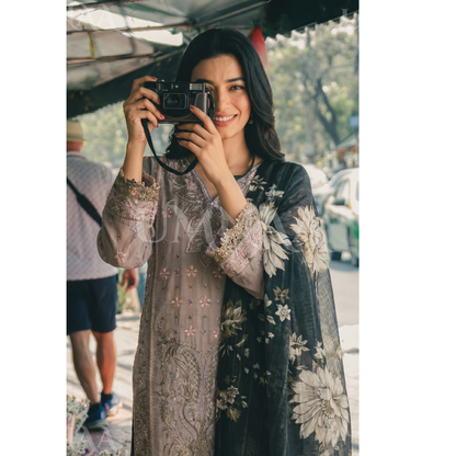 UB-01 3 Pc Embroidered Linen Dress With Cotton Silk Printed Dupatta  By UB