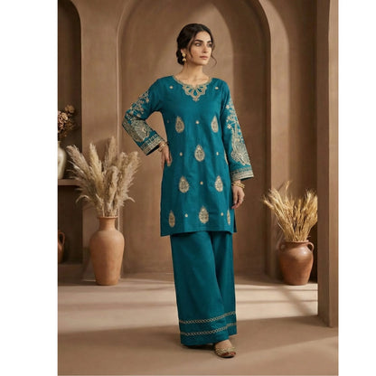 UA-196 Embroidered Cotton Lawn Co-Ords Set by Umnaa Ready to Wear Pakistani Asian casual Modest clothes