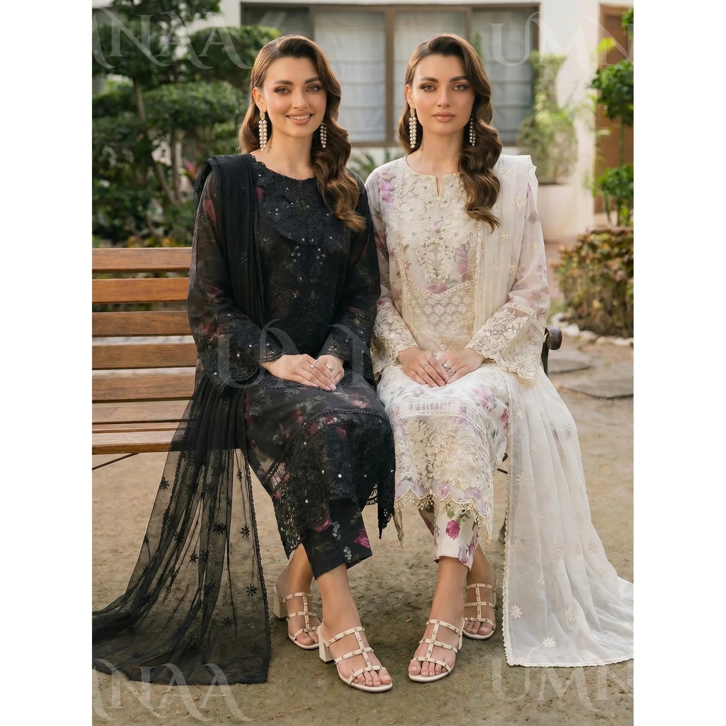 UA-200 Embroidered Chiffon 3-Piece with Printed Lining & Trouser