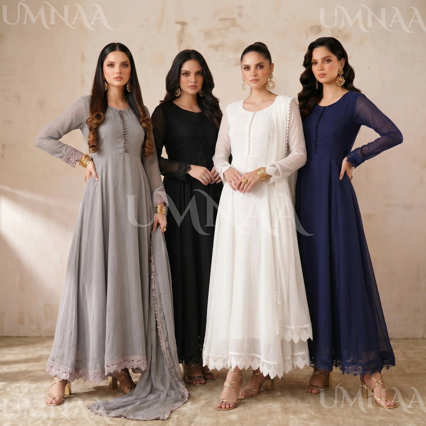 UA-204 Luxury Embroidered Chiffon Frock Collection 3 Pc | Ready to Wear | Umnaa
