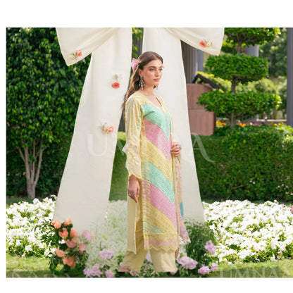 UA-208 Embroidered Chikenkari Cambric Cotton Pastel Festive Collection by Umnaa - Ready to Wear Pakistani Asian clothes