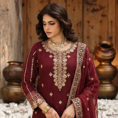 U-73 3 Pc women's Embroidered Chiffon salwar kameez Pakistani Indian fashion Traditional Womenswear Festive collection-UMNAA