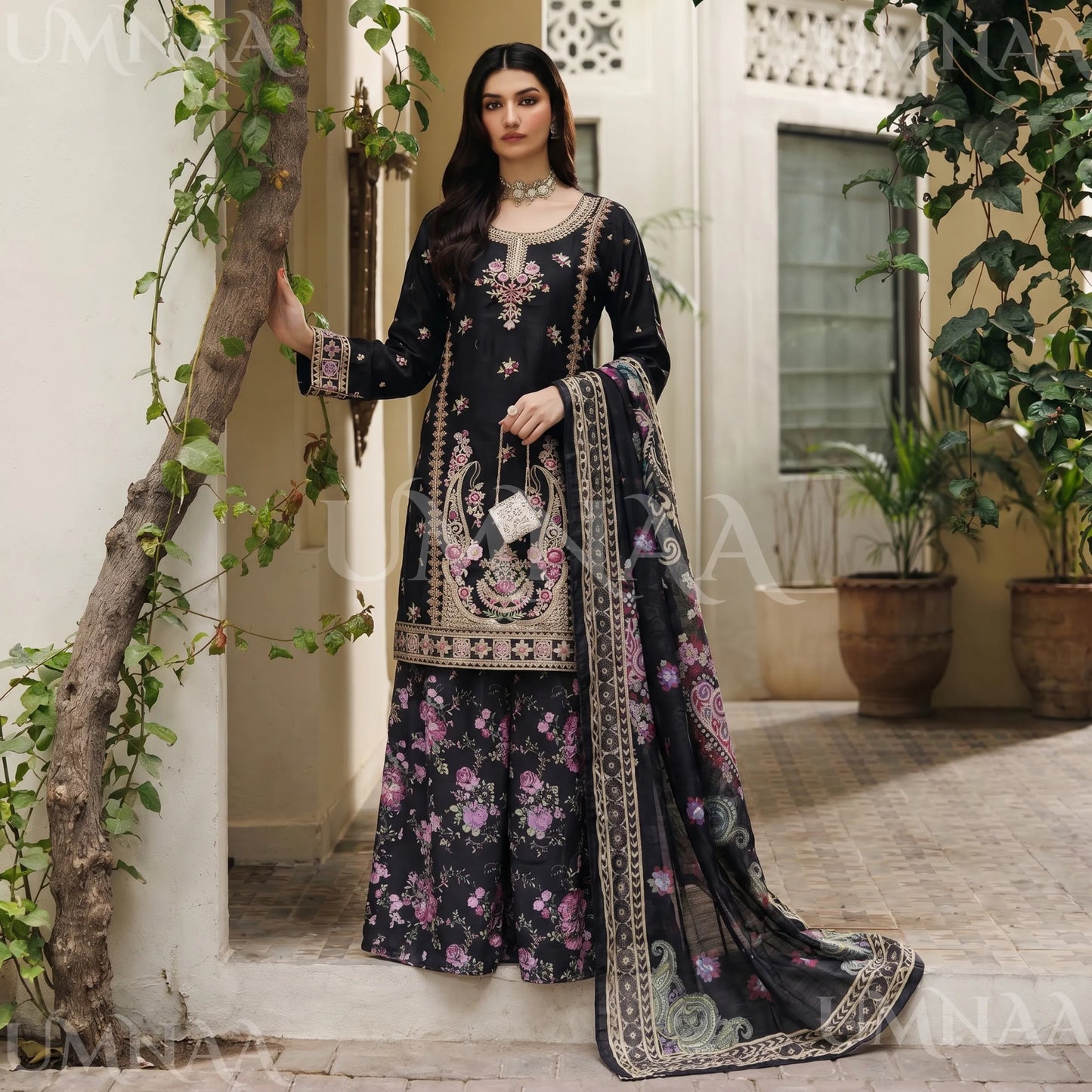 UA-211 Embroidered Viscose with Cotton Silk Sharara collection by Ready to Wear Pakistani Asian clothes