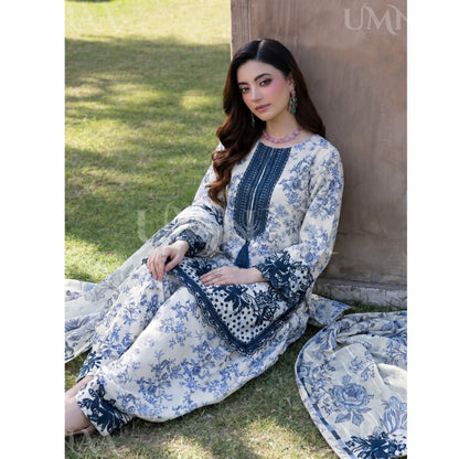 UA-212 Embroidered Printed Slub Poly Lawn Farshi Shalwar Collection by Umnaa | Ready to Wear Pakistani Asian Clothing