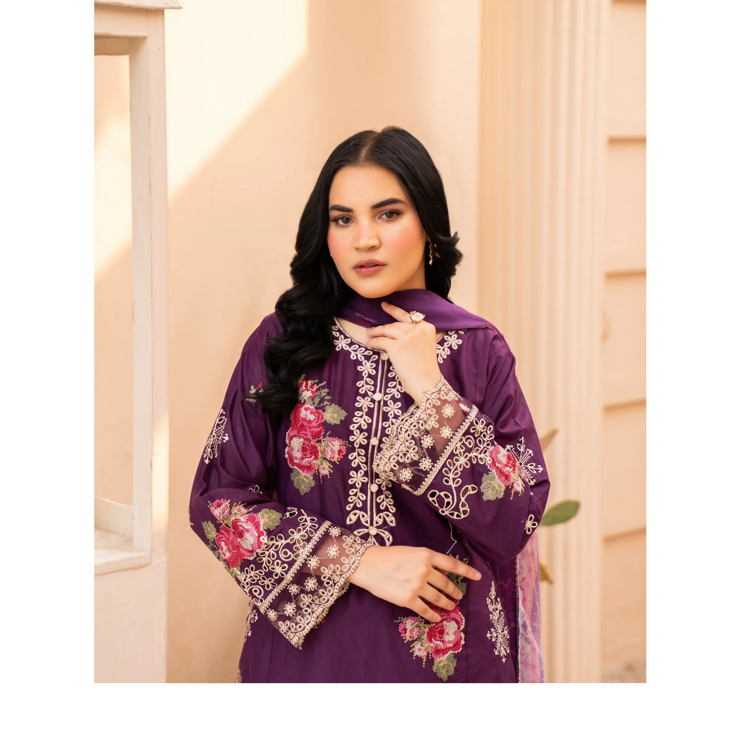 UMRZ-62 "Crimsons" by Rangz Embroidered Cotton with poly Lawn Sharara Festive collection| Ready to Wear Pakistani Asian clothes