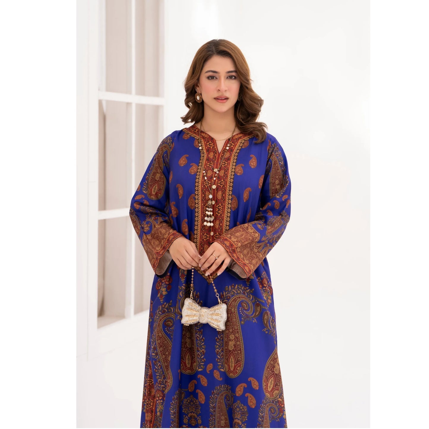 UA-215 " Printed Poly Silk Lawn Kaftan Style Co Ord Set Collection by Umnaa | Ready to Wear Pakistani Asian clothes