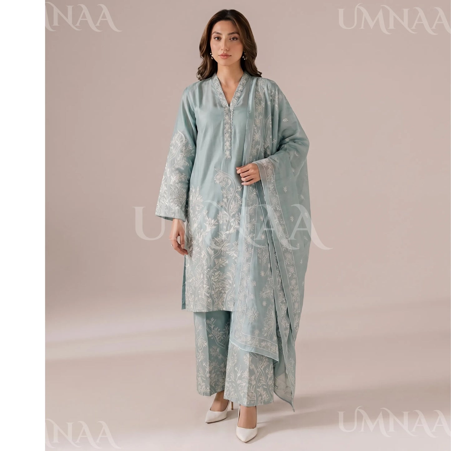 UA-221 Embroidered Cotton Ready to Wear Collection Pakistani Asian Women | 3 Piece Shirt Trouser Duppata by Umnaa