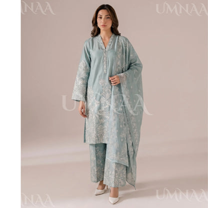 UA-221 Embroidered Cotton Ready to Wear Collection Pakistani Asian Women | 3 Piece Shirt Trouser Duppata by Umnaa