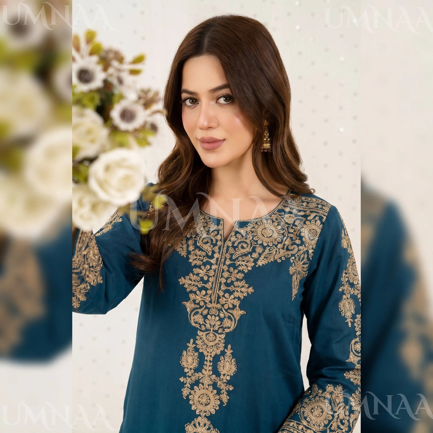 UA-222 Embroidered Cotton Ready to Wear Collection Pakistani Asian Women | 3 Piece Shirt Trouser Duppata by Umnaa
