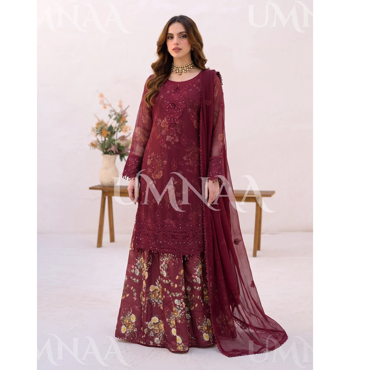 UA-249 Embroidered Chiffon Sharara Collection by Umnaa