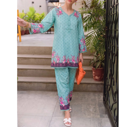 USN-27 Printed Lawn 2 Piece Co-Ord Set for Women | Soft Summer Casual Wear by Saphron