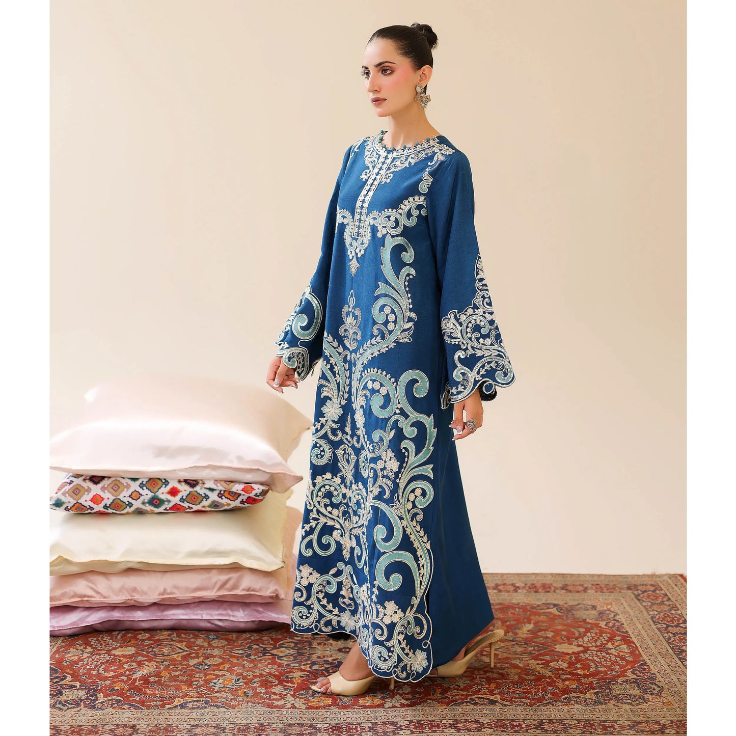 UAL-02 Embroidered Kaftan Raw Silk Co-Ord Set 2 Pc | Adan's Libas