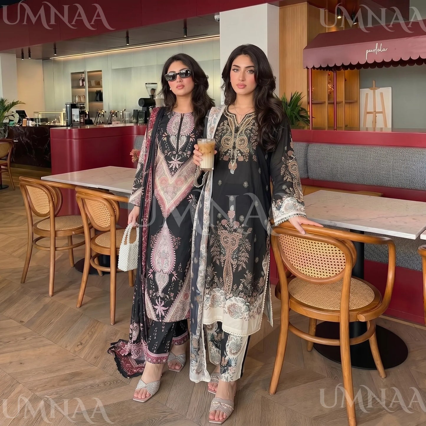 UA-274 Printed Lawn Long Kaftan Style 3 Pc Collection | Umnaa