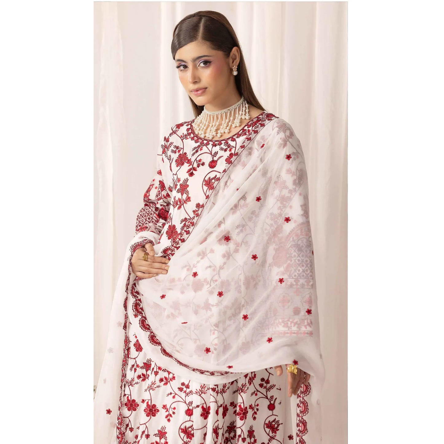 UMS-69 "Aaliya by" Simrans Embroidered Linen frock 3 Pc