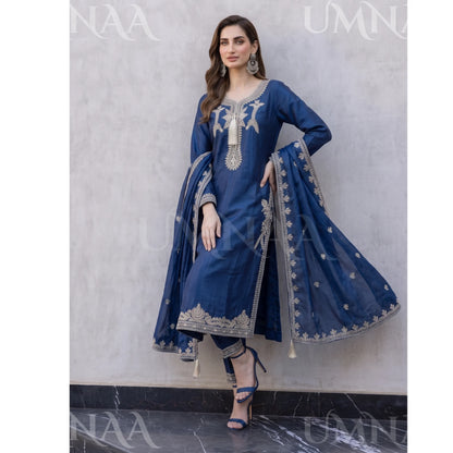 UA-289 Luxury Silk 3-Pc Suit | Embroidered Pakistani Formal Wear