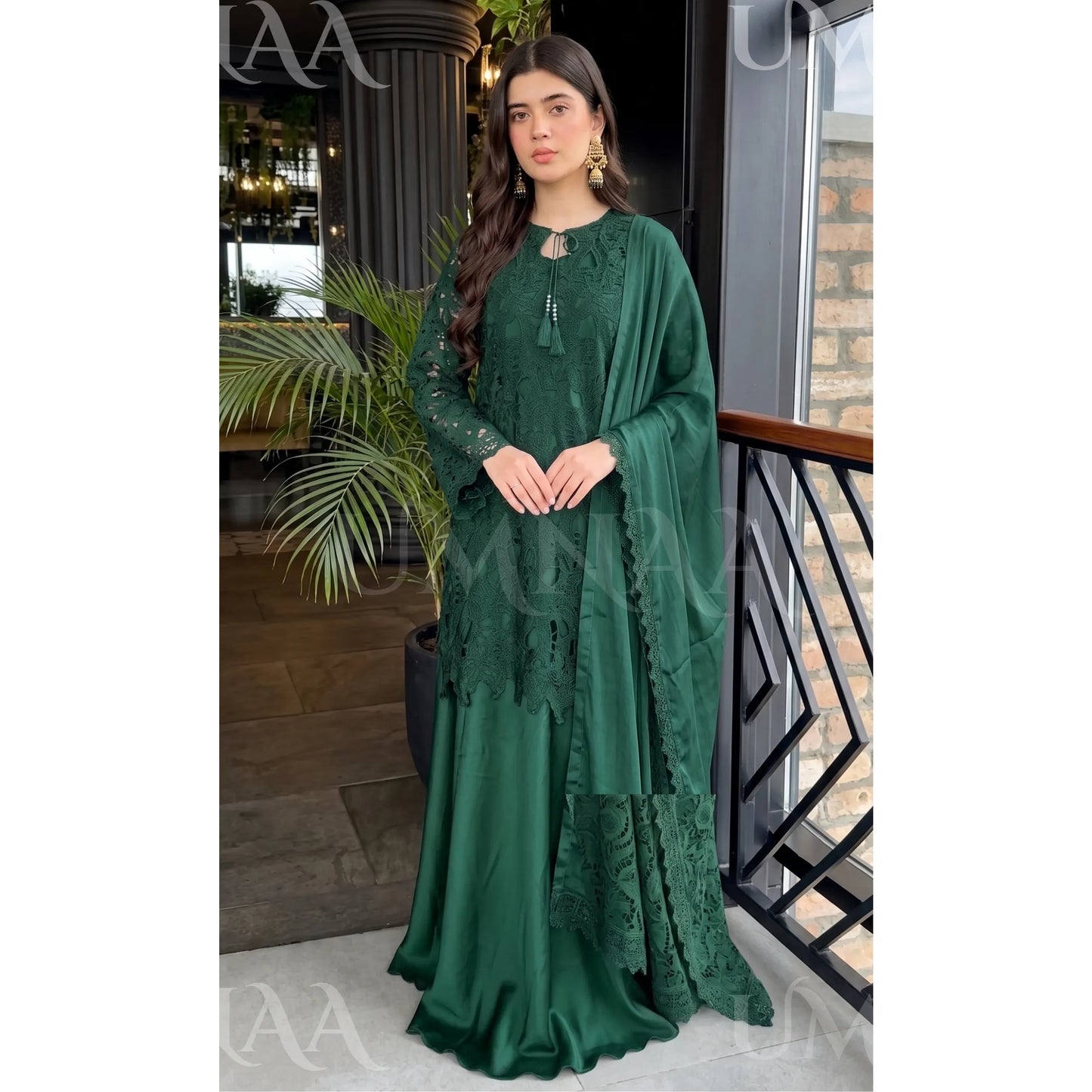UA-290 Qureshia Silk Sharara 3 Pc | Umnaa
