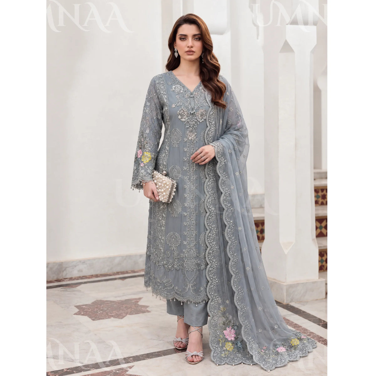 UA-299 Luxury Chiffom Collection 3 Pc | Umnaa - Grey