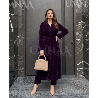 UA-301 Coat Style Velvet Co-Ords 2 Pc | Umnaa
