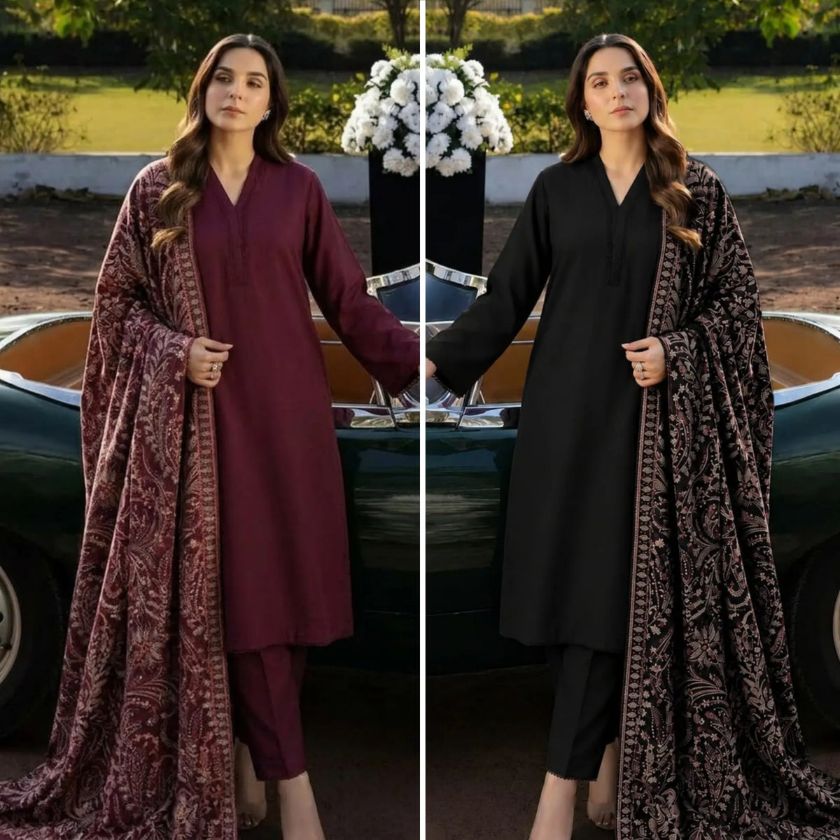 UA-303 Winter Dhanak Embroidered Shawl 3 Pc | Umnaa