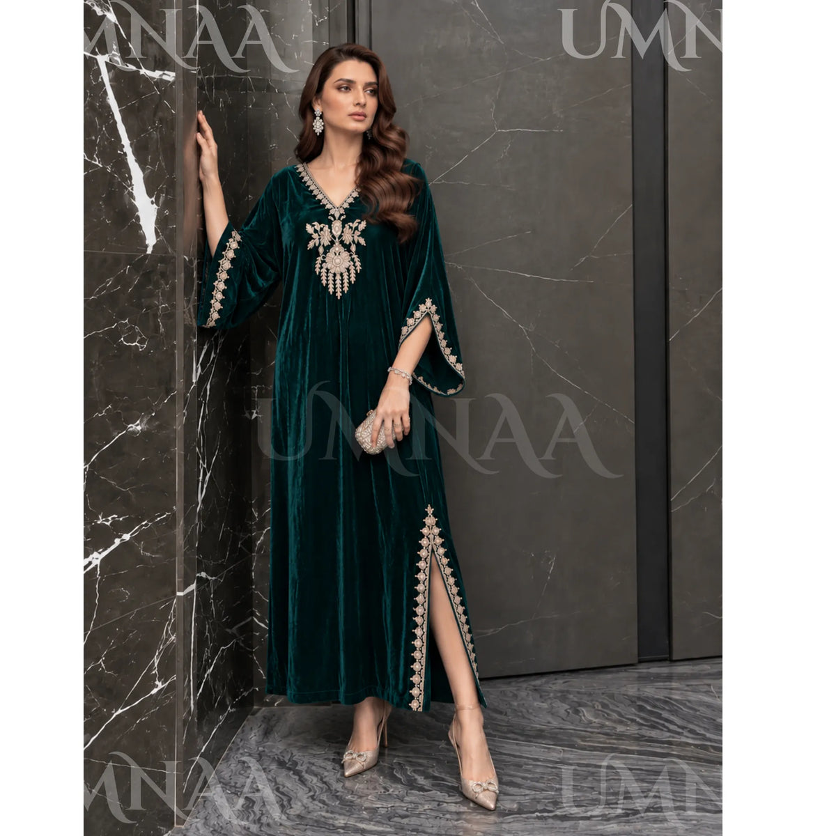 UA-304 Luxury Embroidered Kaftan 1 Pc | Umnaa