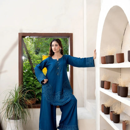 UA-306 Embroidered Dhanak Co-Ord set | Umnaa