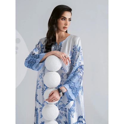 UAL-08 Printed Silk Kaftan with Trouser 2 Pc Set | Ally's